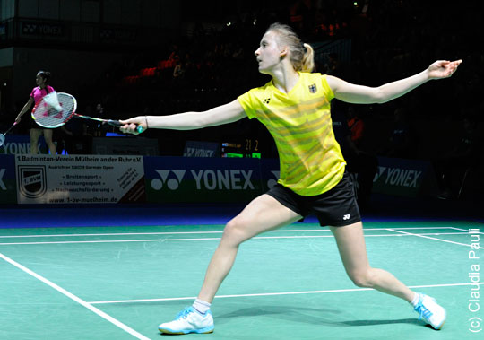 Die Deutsche Meisterin im Dameneinzel, Luise Heim (im Bild bei den YONEX German Open 2017), führt das Aufgebot des DBV an. 